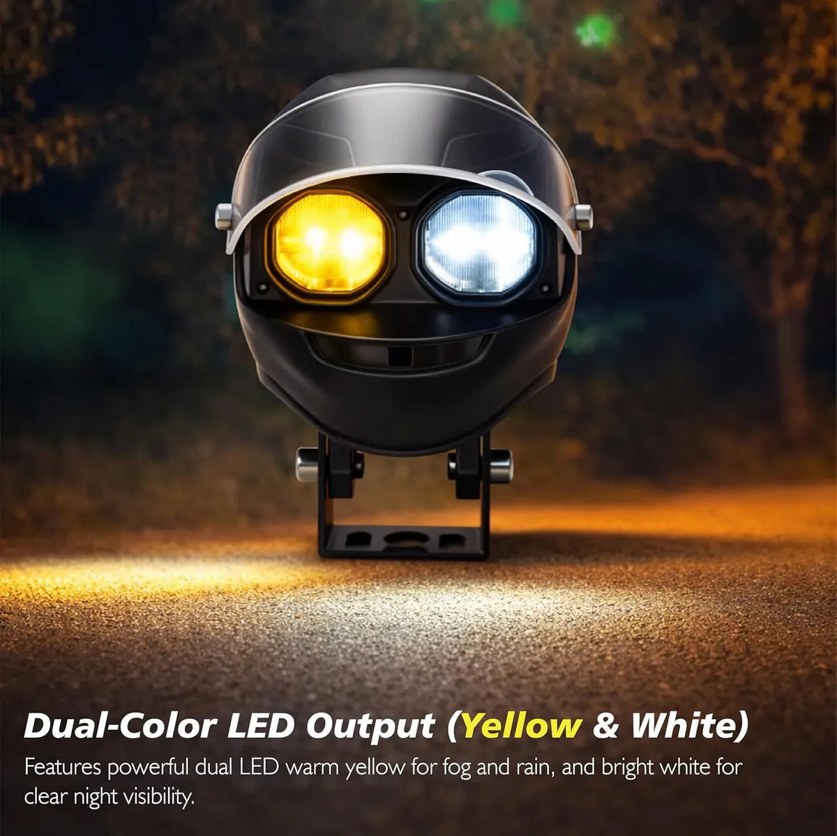 HIGH-POWER Dual-Color LED Helmet Safety Light (White + Amber)